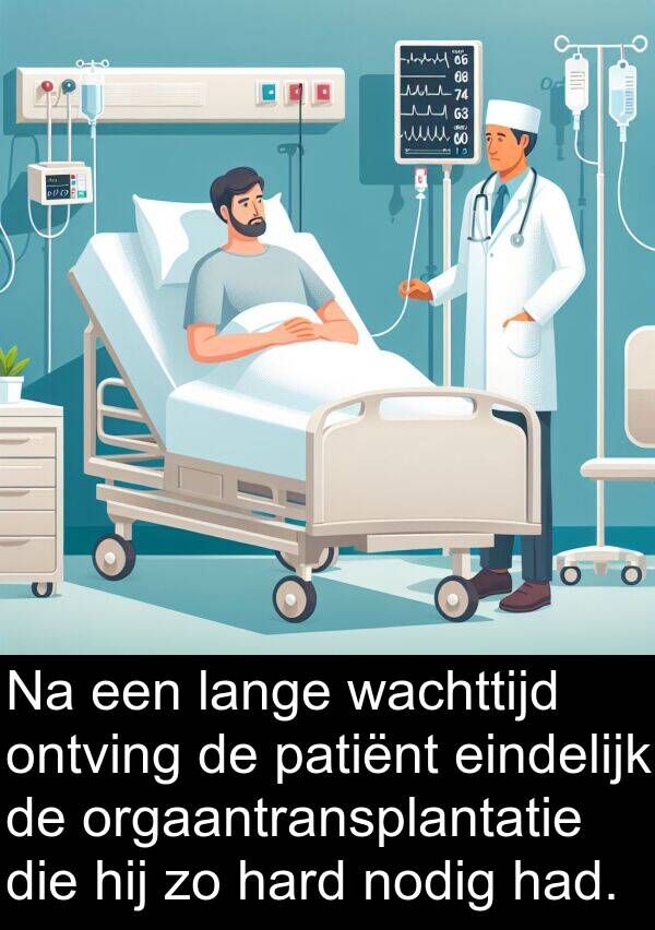 patiënt: Na een lange wachttijd ontving de patiënt eindelijk de orgaantransplantatie die hij zo hard nodig had.