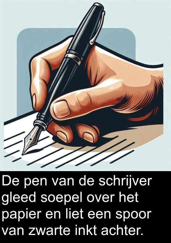 papier: De pen van de schrijver gleed soepel over het papier en liet een spoor van zwarte inkt achter.