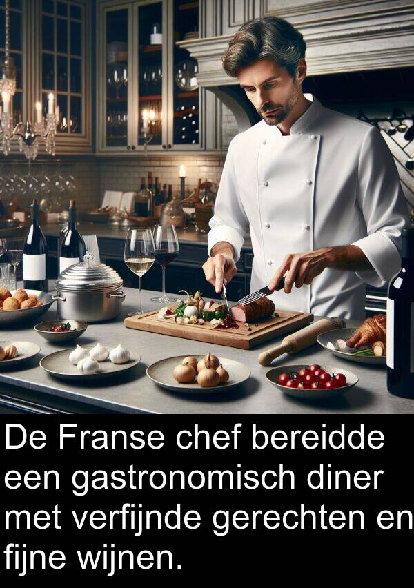 chef: De Franse chef bereidde een gastronomisch diner met verfijnde gerechten en fijne wijnen.