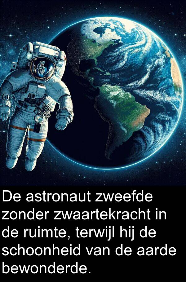 zonder: De astronaut zweefde zonder zwaartekracht in de ruimte, terwijl hij de schoonheid van de aarde bewonderde.