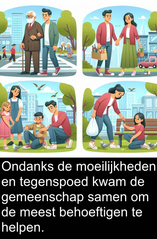 samen: Ondanks de moeilijkheden en tegenspoed kwam de gemeenschap samen om de meest behoeftigen te helpen.