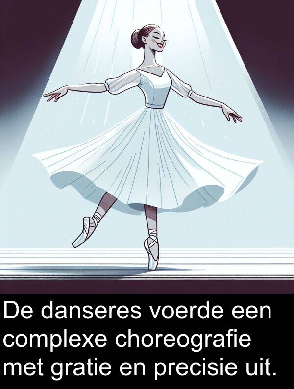 danseres: De danseres voerde een complexe choreografie met gratie en precisie uit.