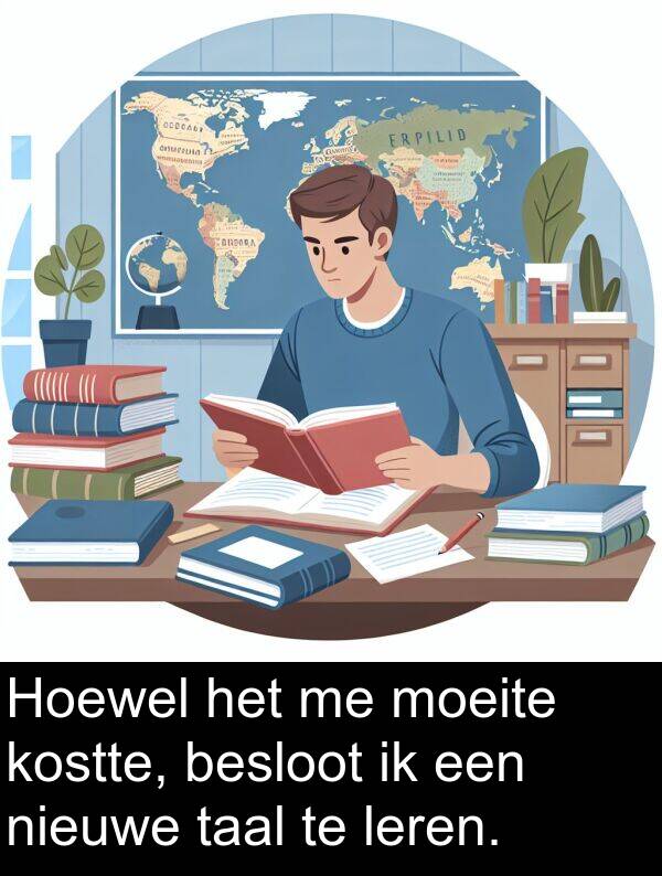 nieuwe: Hoewel het me moeite kostte, besloot ik een nieuwe taal te leren.