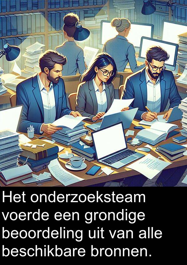 voerde: Het onderzoeksteam voerde een grondige beoordeling uit van alle beschikbare bronnen.