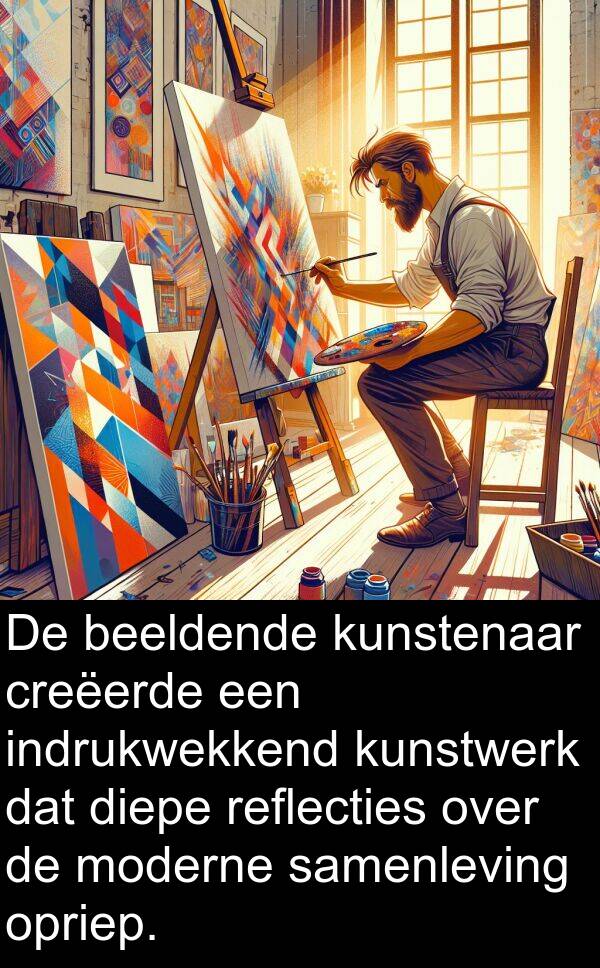 diepe: De beeldende kunstenaar creëerde een indrukwekkend kunstwerk dat diepe reflecties over de moderne samenleving opriep.