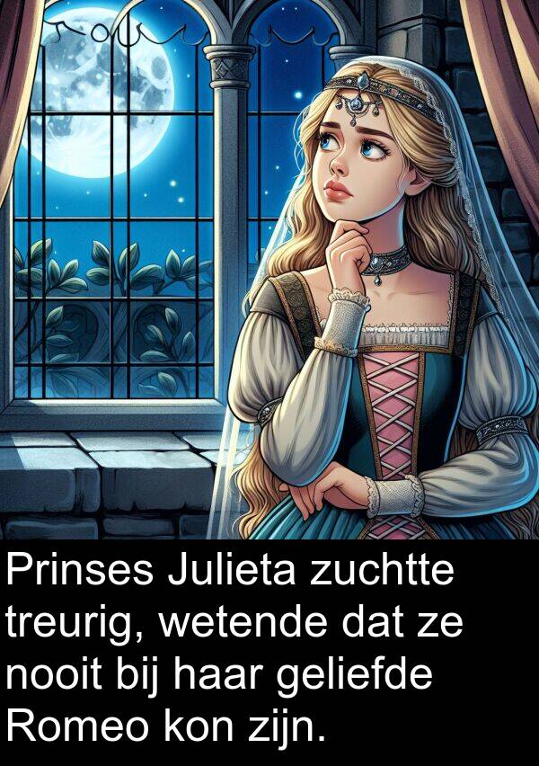 bij: Prinses Julieta zuchtte treurig, wetende dat ze nooit bij haar geliefde Romeo kon zijn.