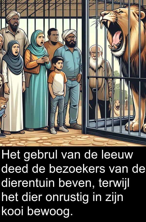 leeuw: Het gebrul van de leeuw deed de bezoekers van de dierentuin beven, terwijl het dier onrustig in zijn kooi bewoog.