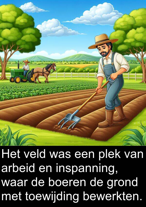 waar: Het veld was een plek van arbeid en inspanning, waar de boeren de grond met toewijding bewerkten.