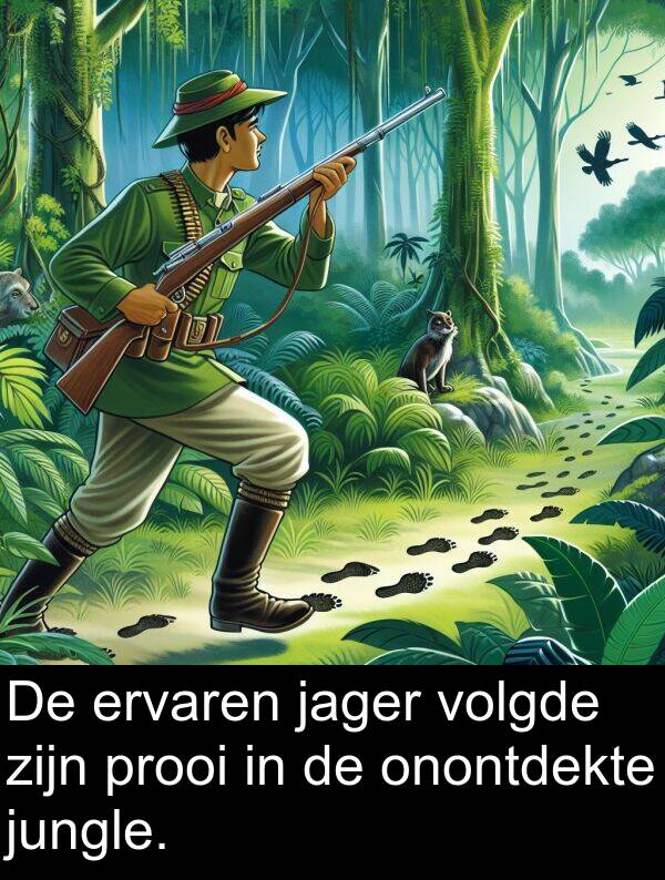 jager: De ervaren jager volgde zijn prooi in de onontdekte jungle.