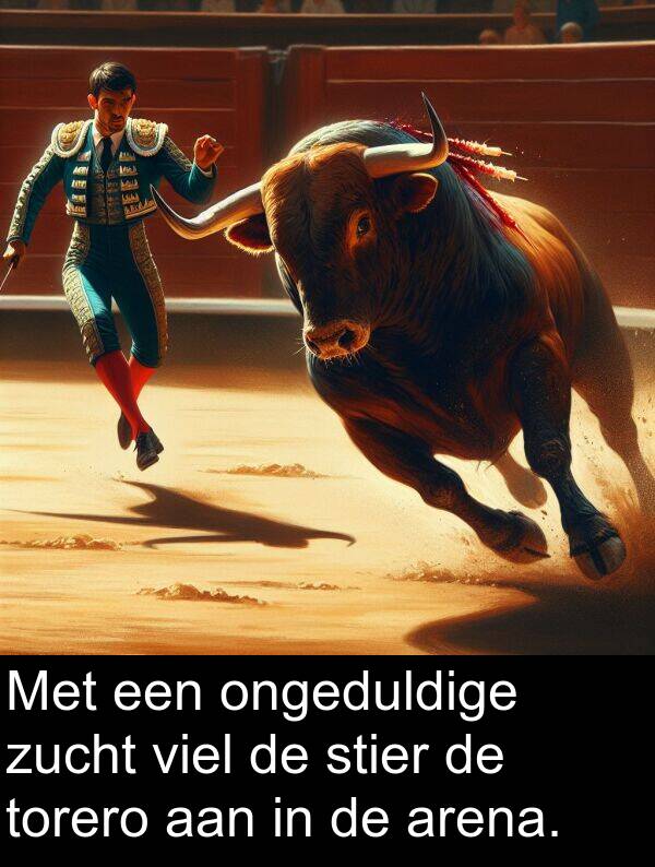 zucht: Met een ongeduldige zucht viel de stier de torero aan in de arena.