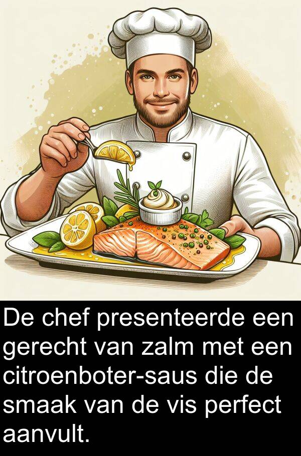 chef: De chef presenteerde een gerecht van zalm met een citroenboter-saus die de smaak van de vis perfect aanvult.