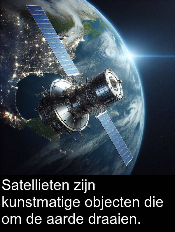 objecten: Satellieten zijn kunstmatige objecten die om de aarde draaien.