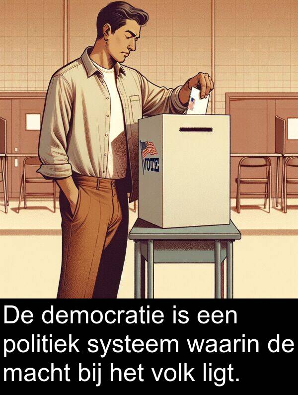 bij: De democratie is een politiek systeem waarin de macht bij het volk ligt.