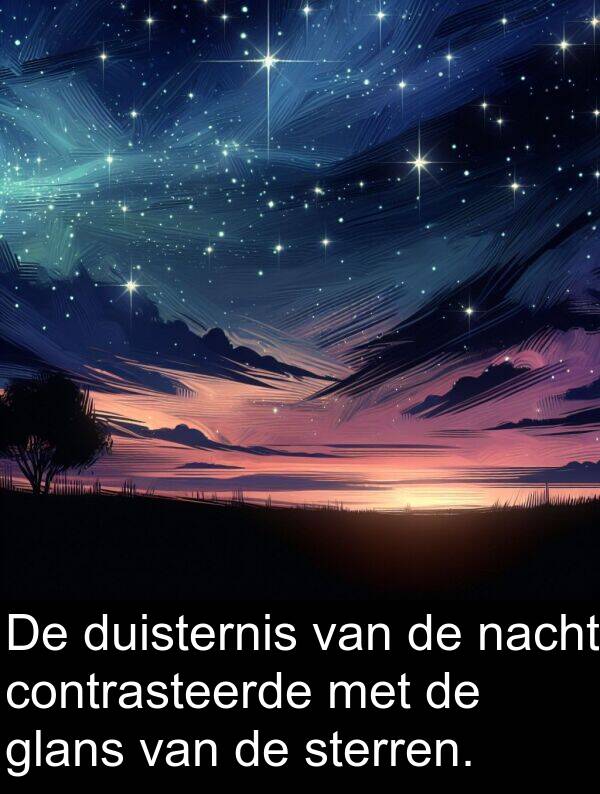 nacht: De duisternis van de nacht contrasteerde met de glans van de sterren.