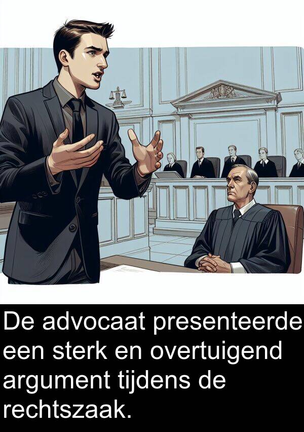 rechtszaak: De advocaat presenteerde een sterk en overtuigend argument tijdens de rechtszaak.