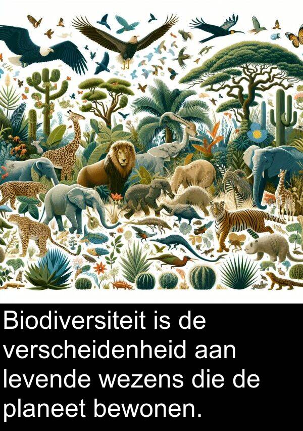 planeet: Biodiversiteit is de verscheidenheid aan levende wezens die de planeet bewonen.