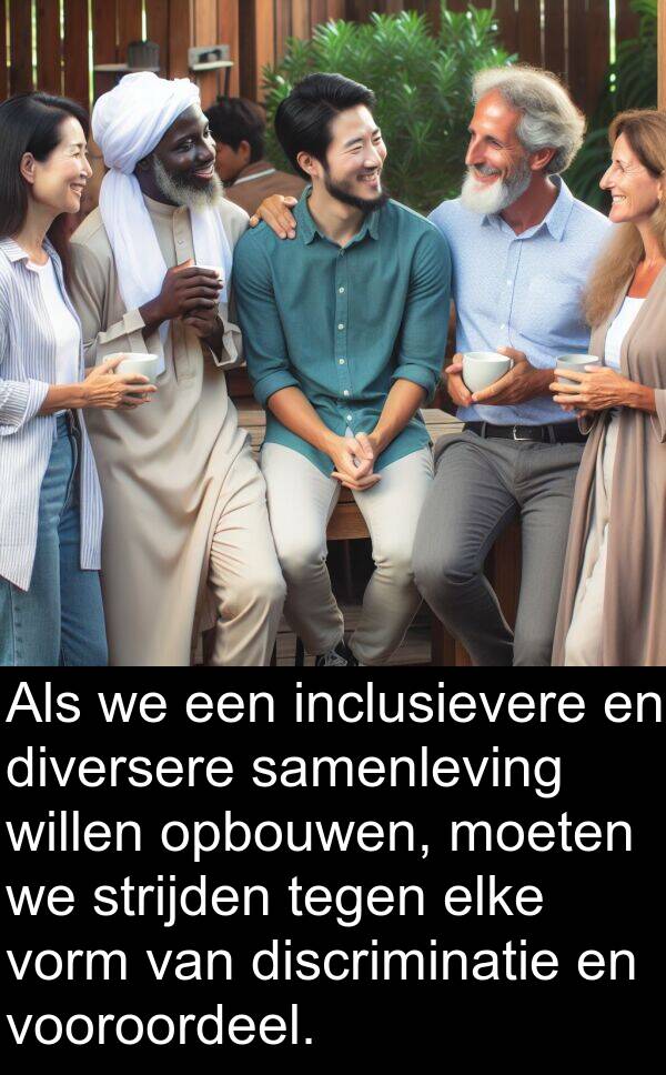 samenleving: Als we een inclusievere en diversere samenleving willen opbouwen, moeten we strijden tegen elke vorm van discriminatie en vooroordeel.