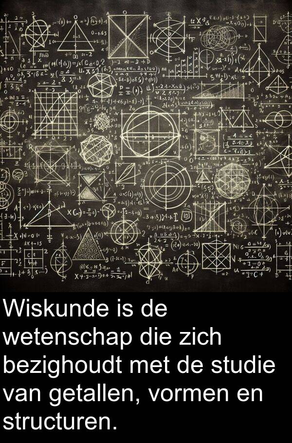 bezighoudt: Wiskunde is de wetenschap die zich bezighoudt met de studie van getallen, vormen en structuren.