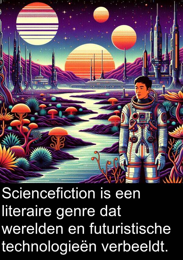 futuristische: Sciencefiction is een literaire genre dat werelden en futuristische technologieën verbeeldt.