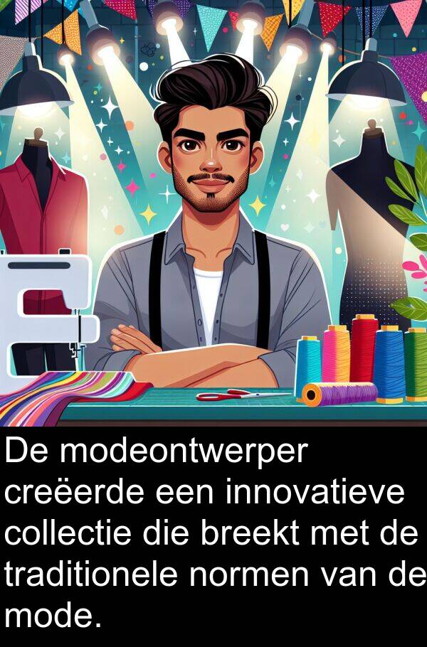 collectie: De modeontwerper creëerde een innovatieve collectie die breekt met de traditionele normen van de mode.