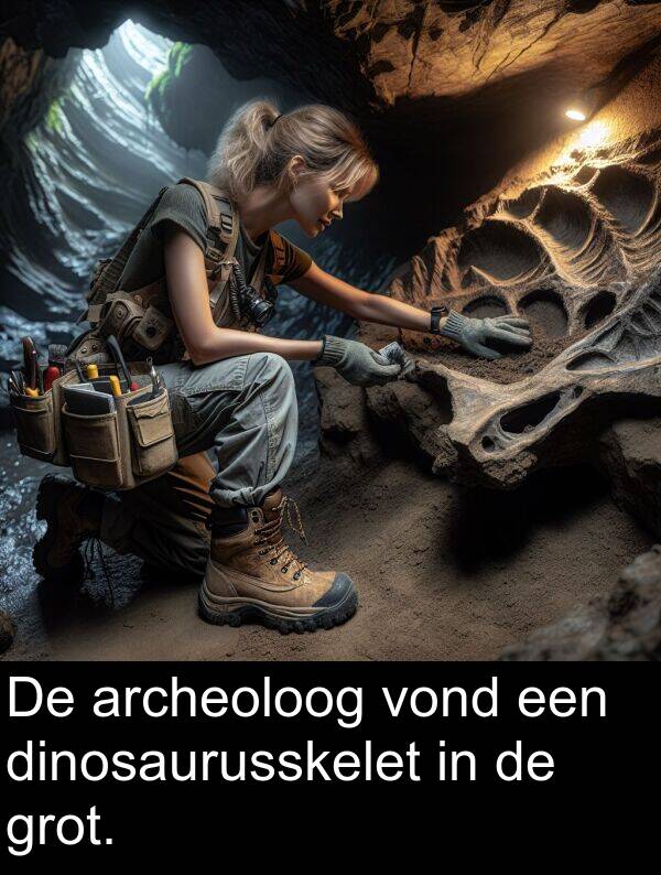 grot: De archeoloog vond een dinosaurusskelet in de grot.