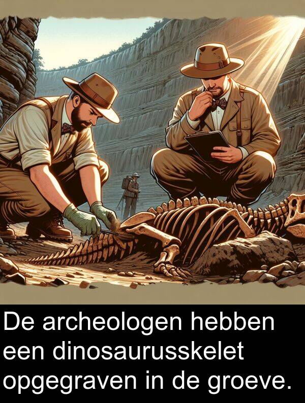 opgegraven: De archeologen hebben een dinosaurusskelet opgegraven in de groeve.