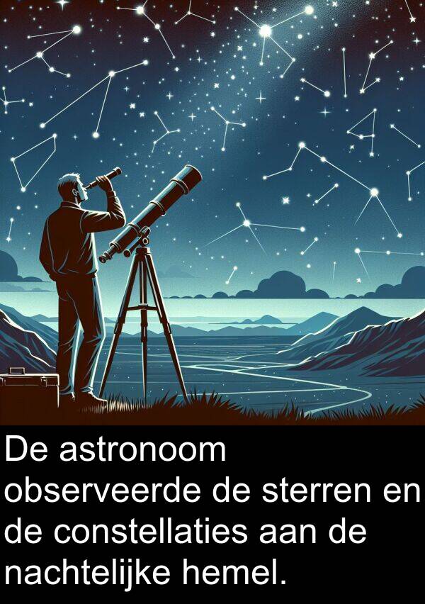 nachtelijke: De astronoom observeerde de sterren en de constellaties aan de nachtelijke hemel.