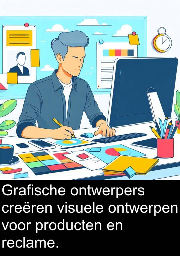 ontwerpers: Grafische ontwerpers creëren visuele ontwerpen voor producten en reclame.