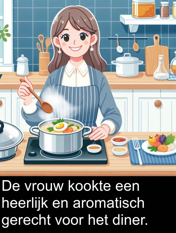 heerlijk: De vrouw kookte een heerlijk en aromatisch gerecht voor het diner.