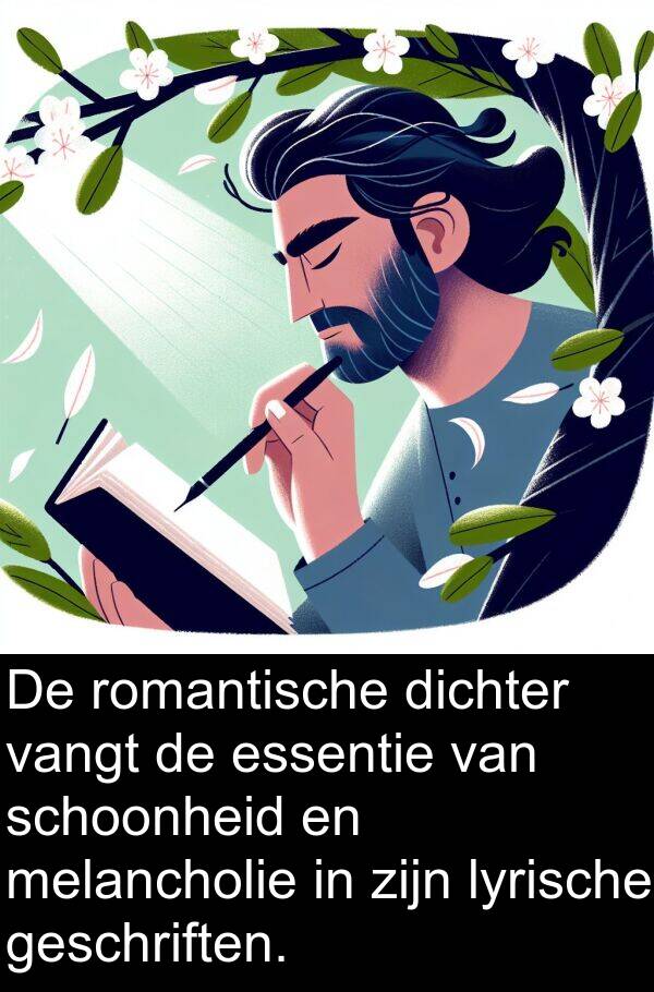 dichter: De romantische dichter vangt de essentie van schoonheid en melancholie in zijn lyrische geschriften.