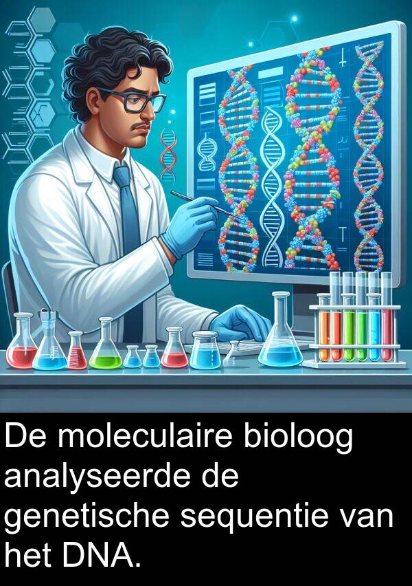 genetische: De moleculaire bioloog analyseerde de genetische sequentie van het DNA.