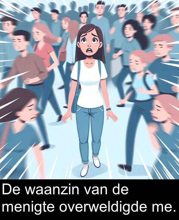 waanzin: De waanzin van de menigte overweldigde me.