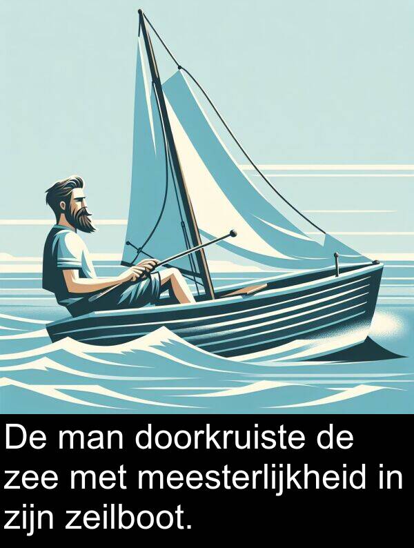 zeilboot: De man doorkruiste de zee met meesterlijkheid in zijn zeilboot.