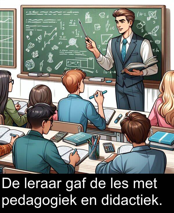 les: De leraar gaf de les met pedagogiek en didactiek.