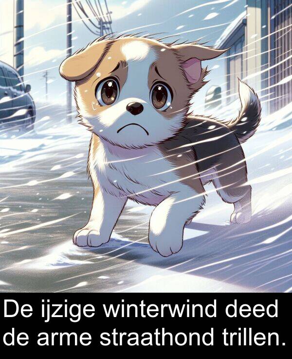 deed: De ijzige winterwind deed de arme straathond trillen.