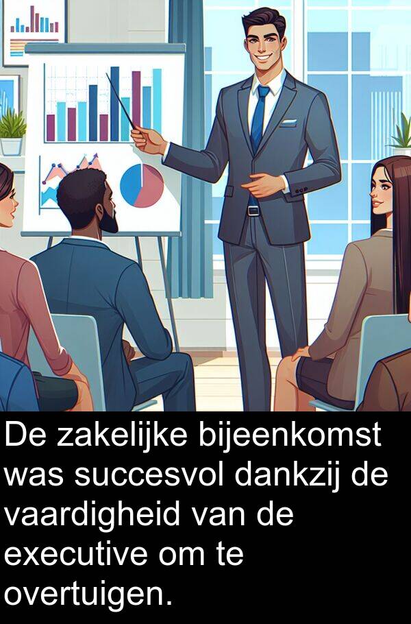 vaardigheid: De zakelijke bijeenkomst was succesvol dankzij de vaardigheid van de executive om te overtuigen.