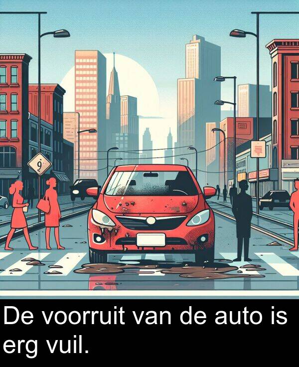 van: De voorruit van de auto is erg vuil.