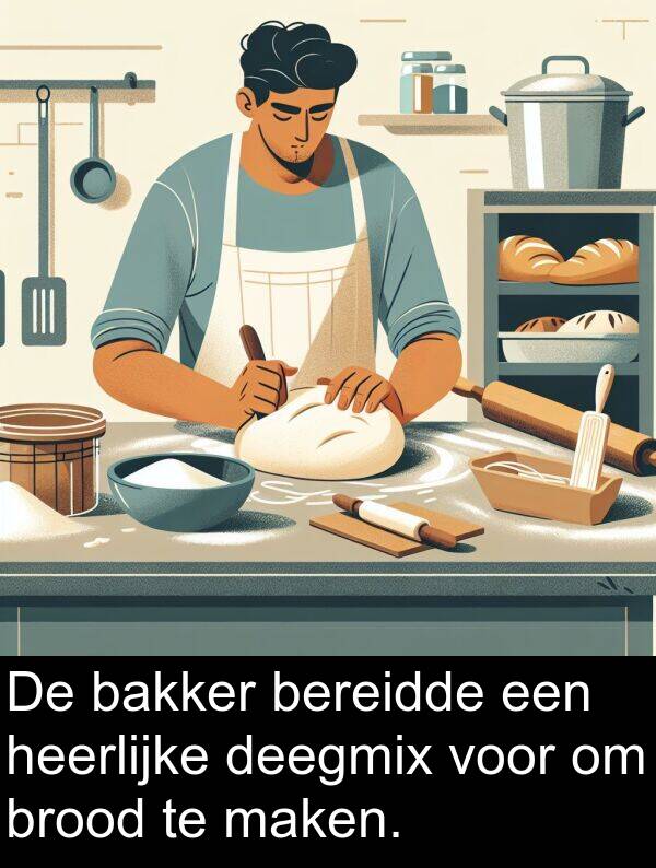 heerlijke: De bakker bereidde een heerlijke deegmix voor om brood te maken.