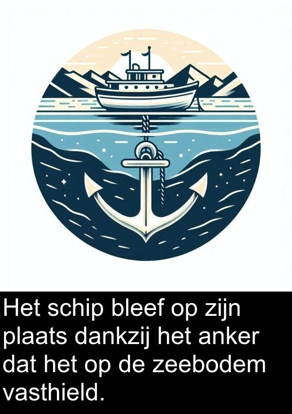 vasthield: Het schip bleef op zijn plaats dankzij het anker dat het op de zeebodem vasthield.