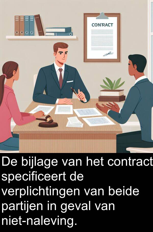 partijen: De bijlage van het contract specificeert de verplichtingen van beide partijen in geval van niet-naleving.