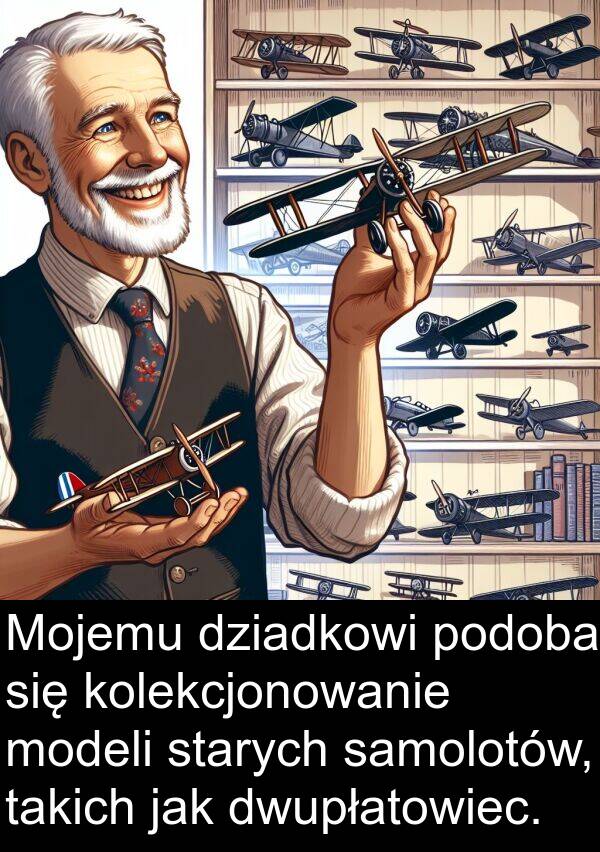 takich: Mojemu dziadkowi podoba się kolekcjonowanie modeli starych samolotów, takich jak dwupłatowiec.