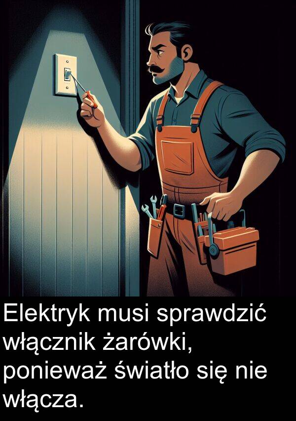 musi: Elektryk musi sprawdzić włącznik żarówki, ponieważ światło się nie włącza.