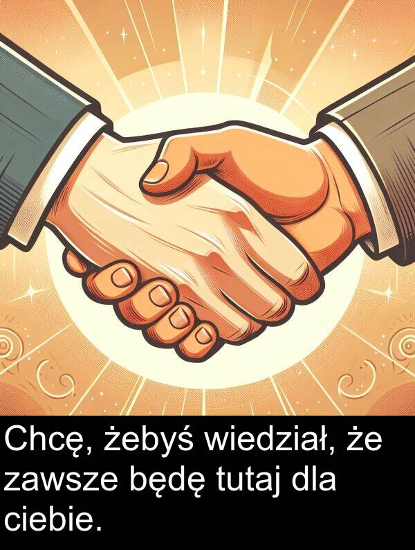 będę: Chcę, żebyś wiedział, że zawsze będę tutaj dla ciebie.