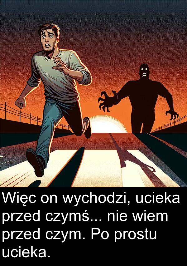 ucieka: Więc on wychodzi, ucieka przed czymś... nie wiem przed czym. Po prostu ucieka.