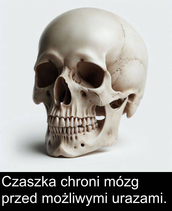 chroni: Czaszka chroni mózg przed możliwymi urazami.