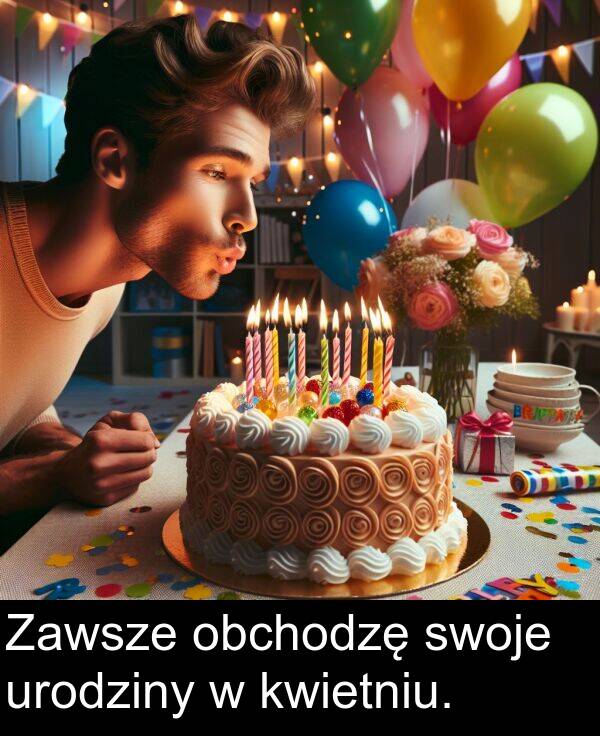 obchodzę: Zawsze obchodzę swoje urodziny w kwietniu.