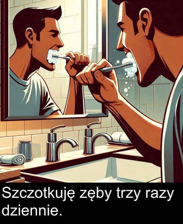 dziennie: Szczotkuję zęby trzy razy dziennie.