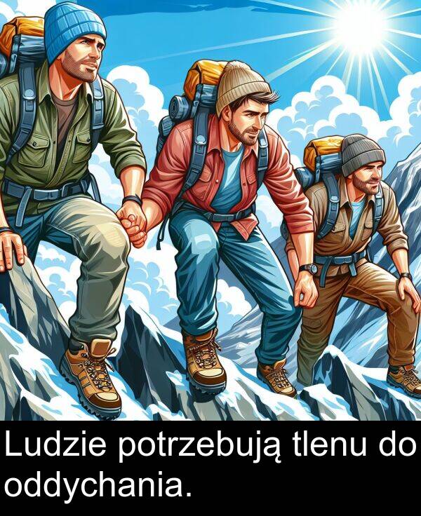 tlenu: Ludzie potrzebują tlenu do oddychania.