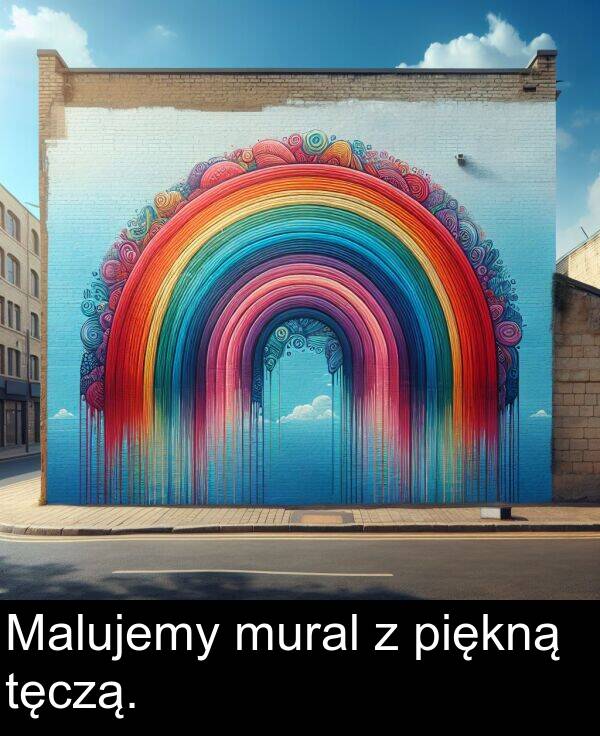 piękną: Malujemy mural z piękną tęczą.