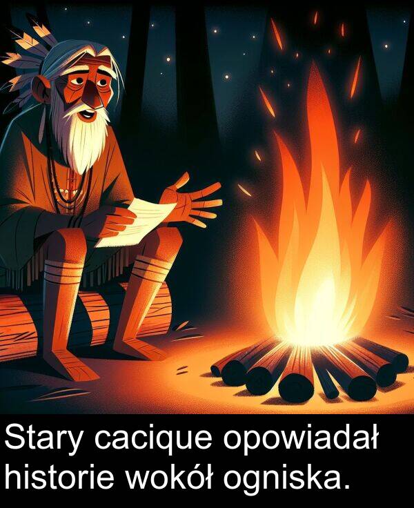 historie: Stary cacique opowiadał historie wokół ogniska.